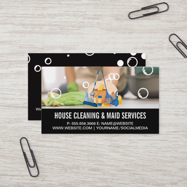 Soap Bubbles | Cleaning Tools Business Card (Front/Back In Situ)