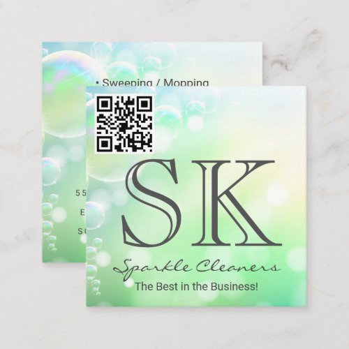 Soap Bubbles Green  QR Scan Label Square Business Card