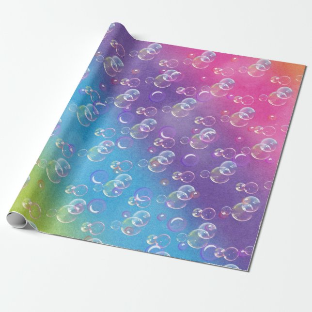 Soap Bubbles On Rainbow Abstract Wrapping Paper (Unrolled)