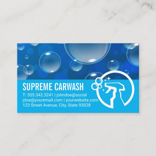 Soap Bubbles | Spray Bottle Logo Business Card (Front)
