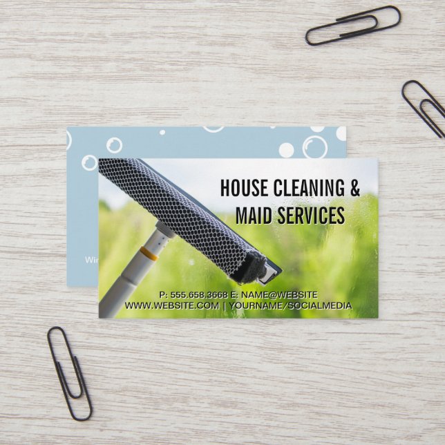 Soap Bubbles | Squeegee Window Cleaning Business Card (Front/Back In Situ)