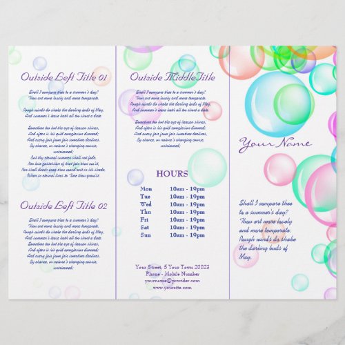 Soap Bubbles Trifold Brochure _ Paper Sheet