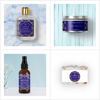 Soap & Cosmetic Packaging Navy Blue & Gold Damask 