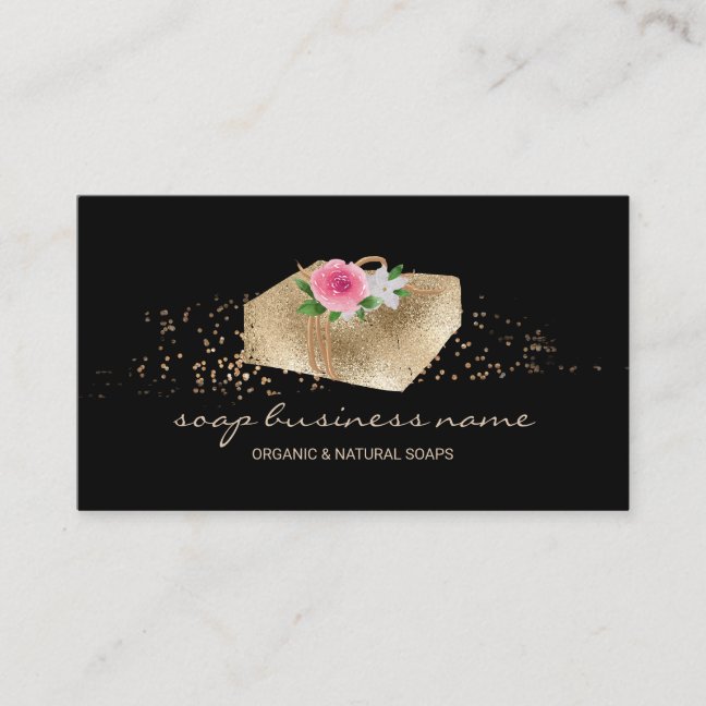 Soap Flower Sparkle Black Business Card