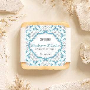 Soap Label   Blue   Floral Mosaic Pattern