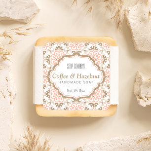 Soap Label   Coral & Brown   Floral Mosaic Pattern
