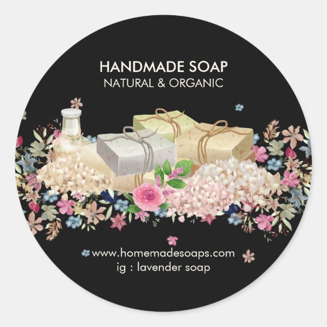 Soap Lavender Spa Natural Black Classic Round Sticker (Front)