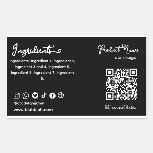 Soap making Black Ingredient Product Label Sticker