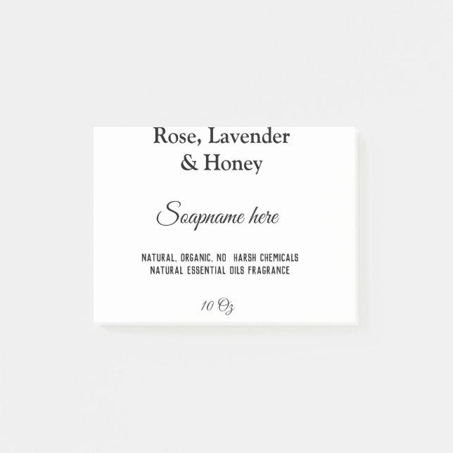 soap name weight website ingredients details q r  post-it notes (Front)