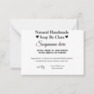 soap name weight website ingredients details text note card