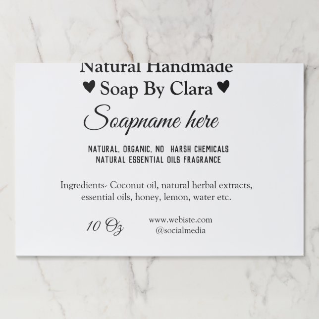 soap name weight website ingredients details text paper pad (Front)
