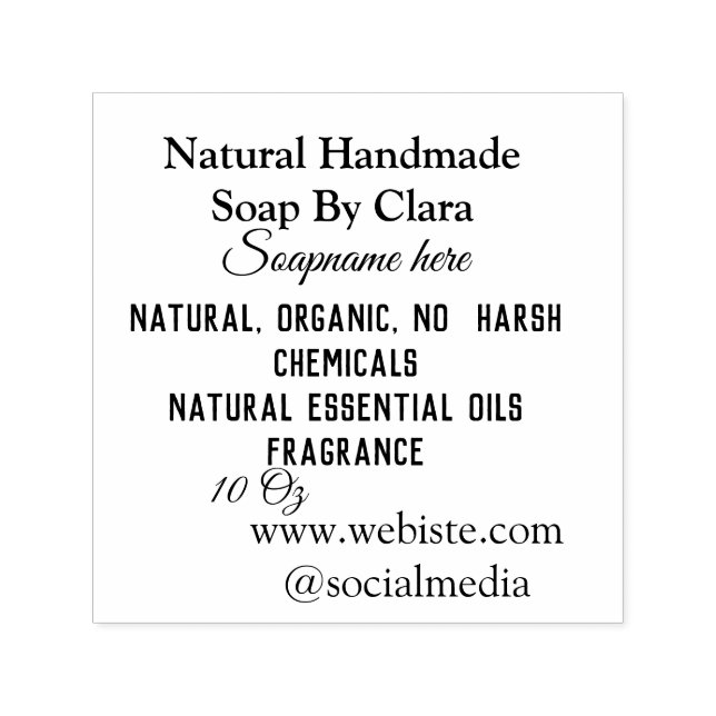 soap name weight website ingredients details text self-inking stamp (Design)