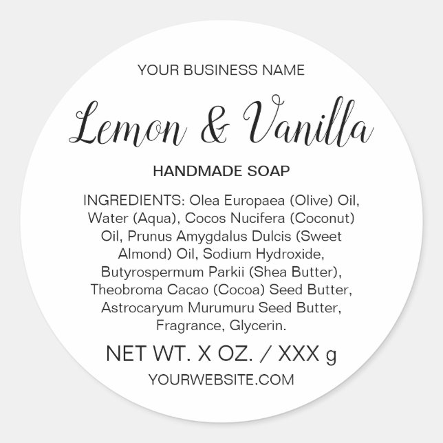 Soap or Skincare Handmade Round Product Label (Front)