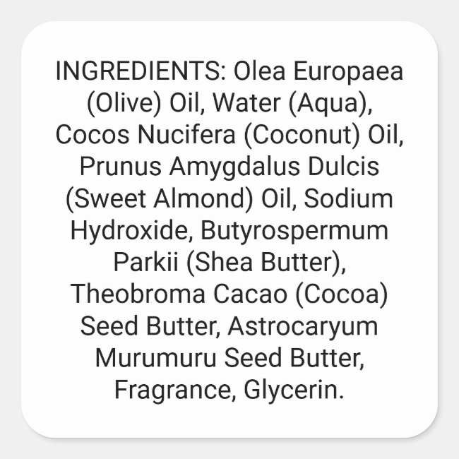 Soap or Skincare Ingredient Listing Product Label