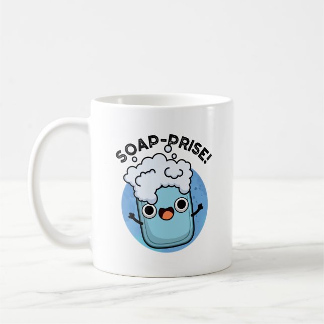 Soap-prise Funny Surprised Soap Pun  Coffee Mug (Left)