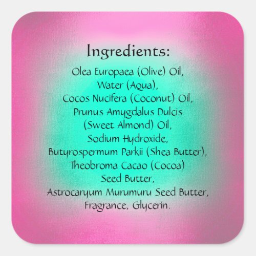 Soap Skincare Body Care  Ingredient Listing Green Square Sticker