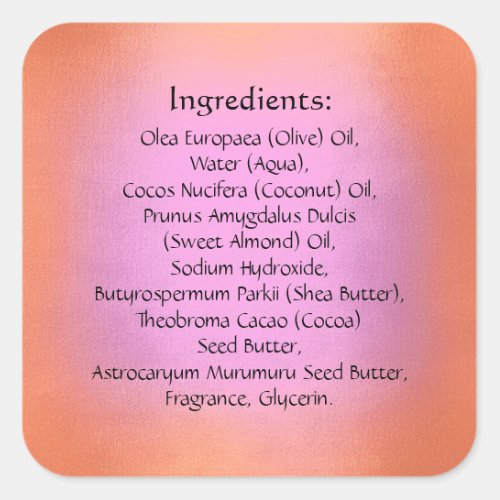 Soap Skincare Body Care  Ingredient Listing Orange Square Sticker