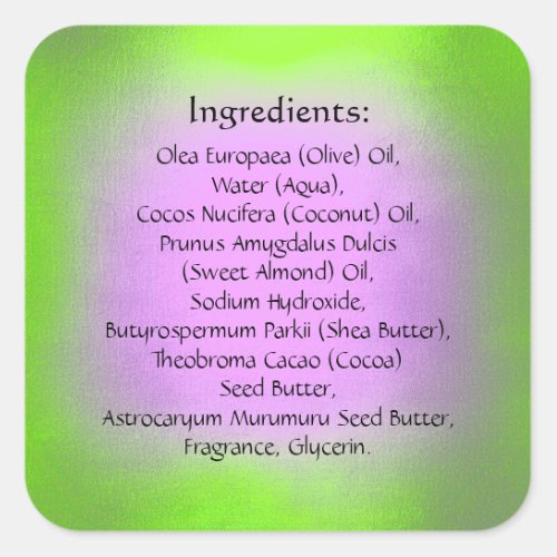 Soap Skincare Bodycare  Ingredient Listing Pink Square Sticker