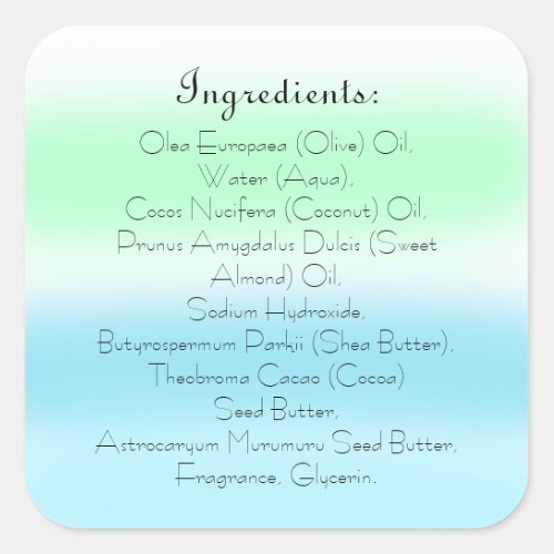 Soap Skincare Ingredient Listing Product Blue Square Sticker