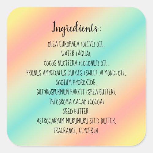 Soap Skincare Ingredient Listing Product Boutique Square Sticker