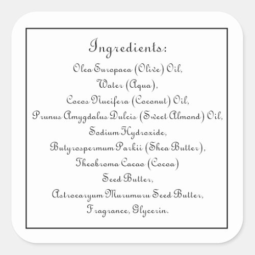 Soap Skincare Ingredient Listing Product Framed Square Sticker