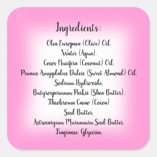 Soap Skincare Ingredient Listing Product Framed Square Sticker