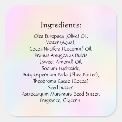 Soap Skincare Ingredient Listing Product Holograph Square Sticker