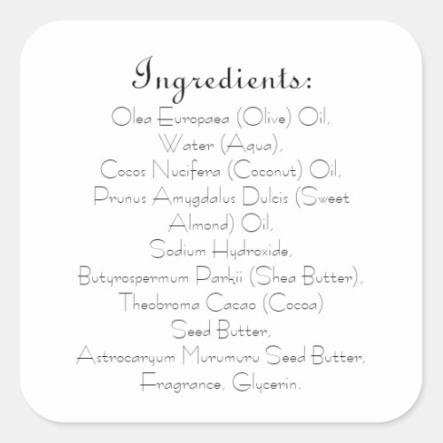 Soap Skincare Ingredient Listing Product Modern Square Sticker