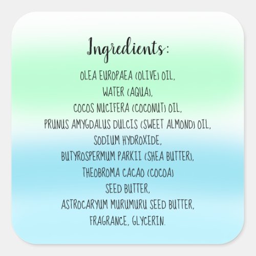 Soap Skincare Ingredient Listing Product Ombre Square Sticker