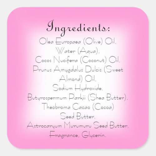 Soap Skincare Ingredient Listing Product Pink Square Sticker