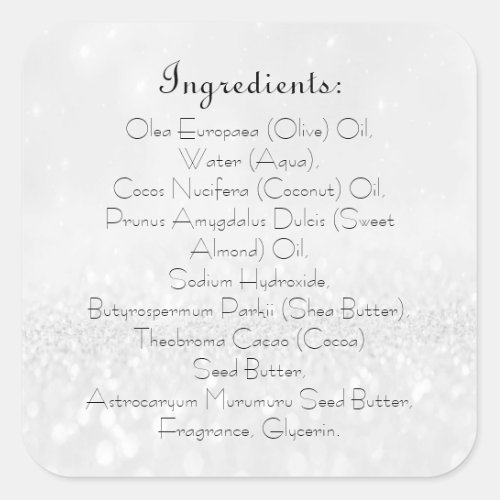 Soap Skincare Ingredient Listing Product Silver Square Sticker