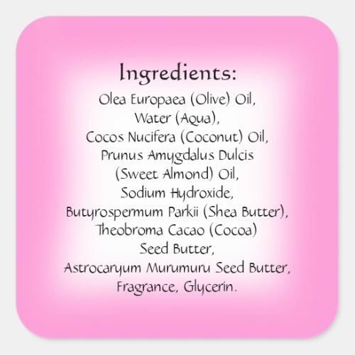 Soap Skincare Ingredient Listing Product Unique Square Sticker