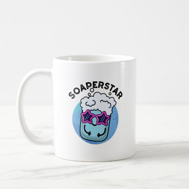 Soaperstar Funny Superstar Soap Pun Coffee Mug (Left)