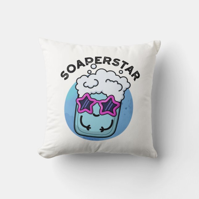 Soaperstar Funny Superstar Soap Pun Throw Pillow (Front)