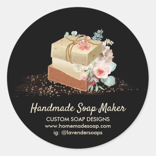 Soaps Homemade Organic Natural Cosmetic Spa black Classic Round Sticker
