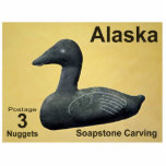 Soapstone Eider Duck - Alaska Postage Statuette<br><div class="desc">A postage stamp from a mythical independent Alaska featuring a soapstone carving of an Eider Duck. Text reading, "Alaska, " "Postage 3 Nuggets, " and "Spastone Carving" also appears. The Common Eider, Somateria mollissima, is the largest duck found in Europe and in North America (except for the Muscovy Duck which...</div>
