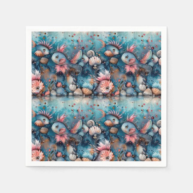 Soapy sea funny fish inhabitants napkins (Front)