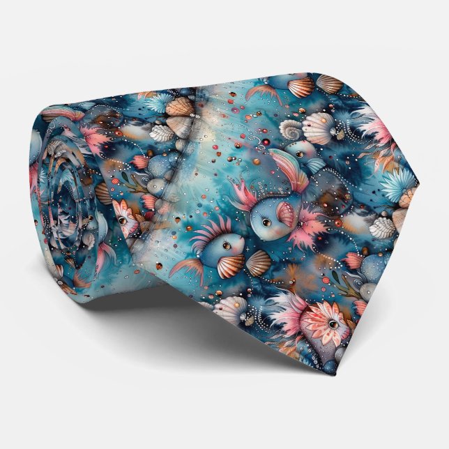Soapy sea funny fish inhabitants neck tie (Rolled)