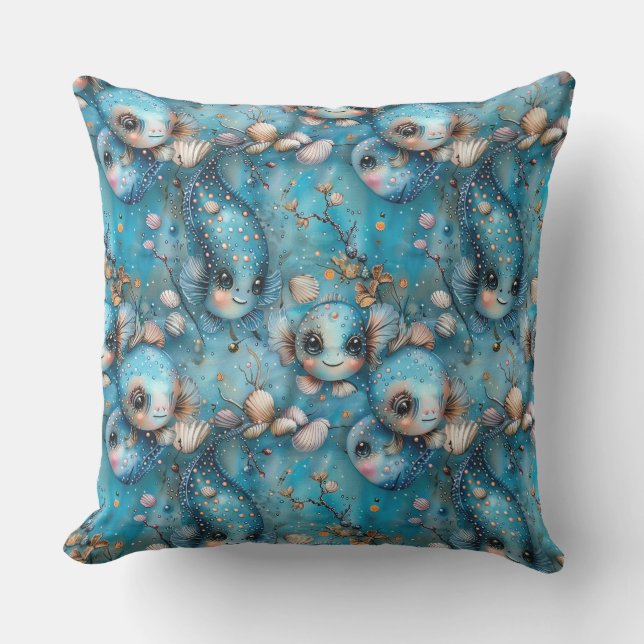 Soapy sea funny fish inhabitants outdoor pillow (Front)