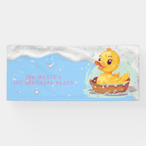 Soapy Yellow Rubber Duck Girl 1st birthday Party Banner