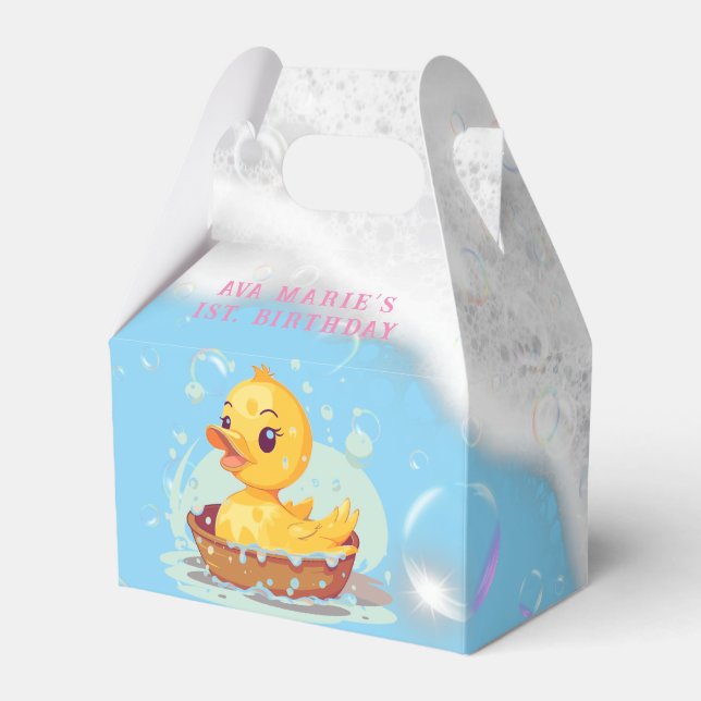 Soapy Yellow Rubber Duck Girl 1st birthday Party Favor Boxes (Front Side)