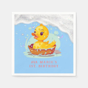 Soapy Yellow Rubber Duck Girl 1st birthday Party Napkins
