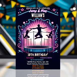 Soar boys kids cool trampoline Park 13th birthday Invitation