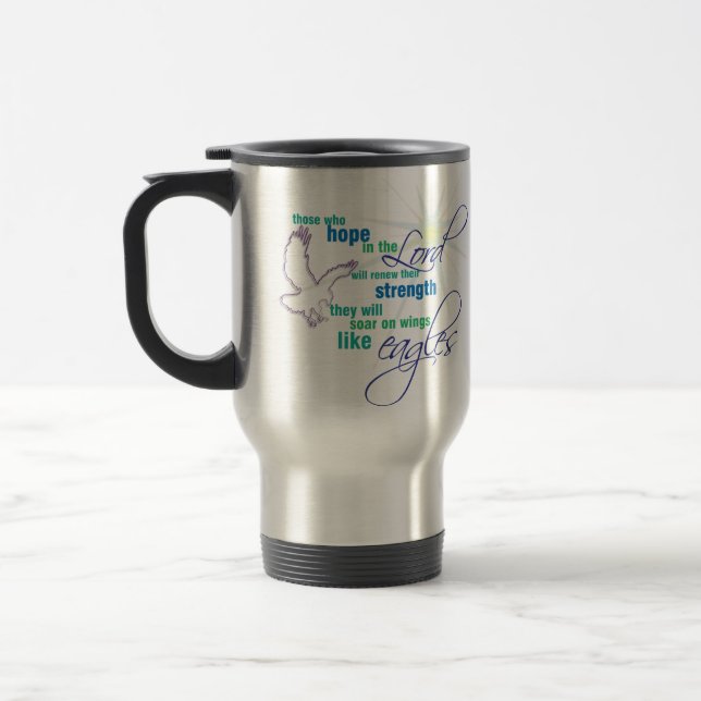 Soar on Wings Christian Scripture travel mug (Left)
