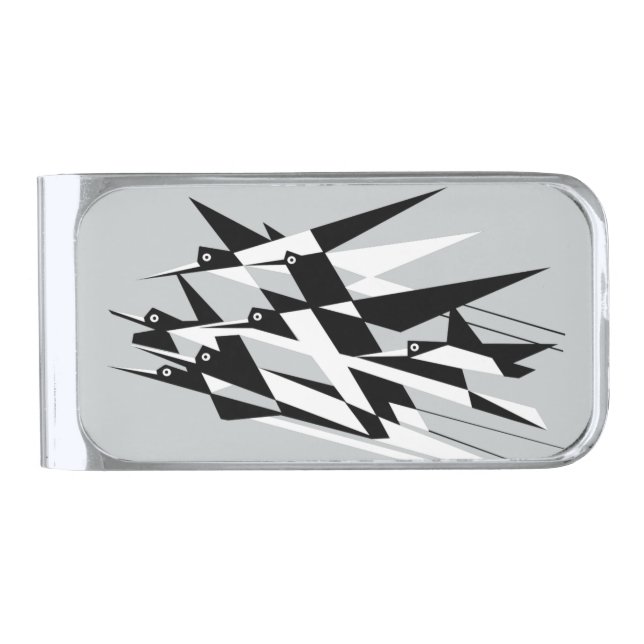 Soar To Success Art Deco Geometric Birds Silver Finish Money Clip (Front)