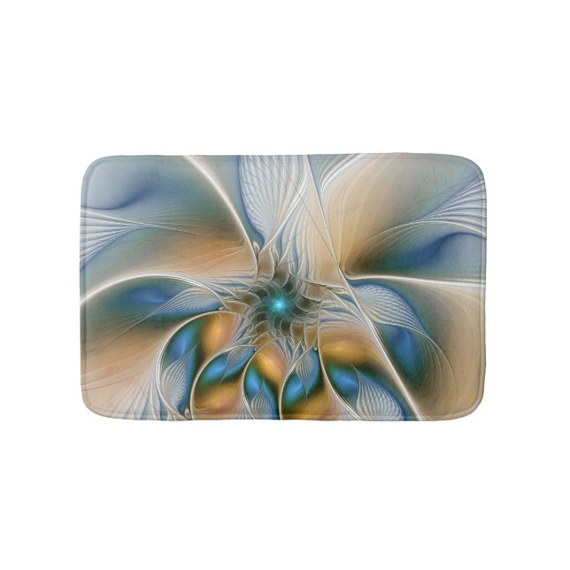 Soaring, Abstract Fantasy Fractal Art With Blue Bath Mat (Front)