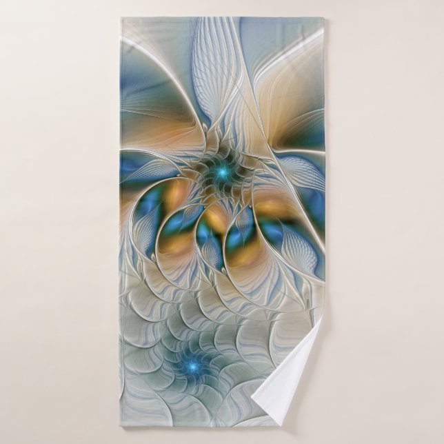 Soaring, Abstract Fantasy Fractal Art With Blue Bath Towel (Bath Towel)