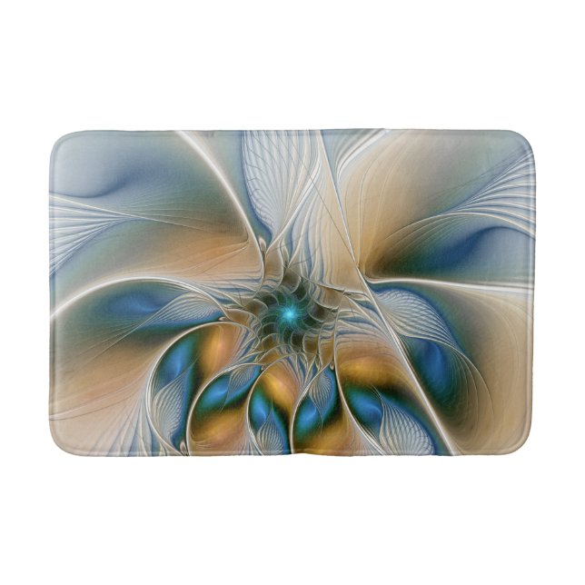 Soaring, Abstract Fantasy Fractal Art With Blue Bathroom Mat (Front)