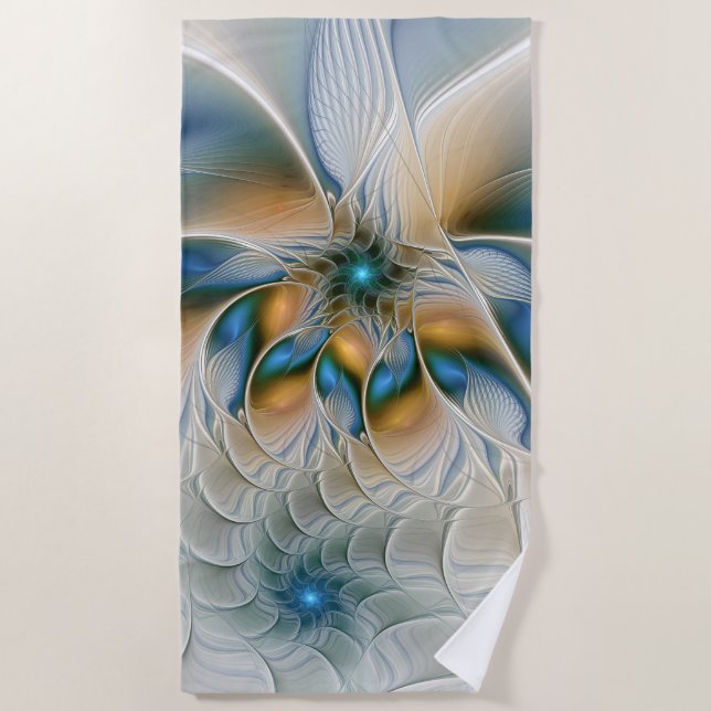 Soaring, Abstract Fantasy Fractal Art With Blue Beach Towel (Front)