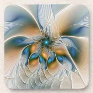 Soaring, Abstract Fantasy Fractal Art With Blue Beverage Coaster